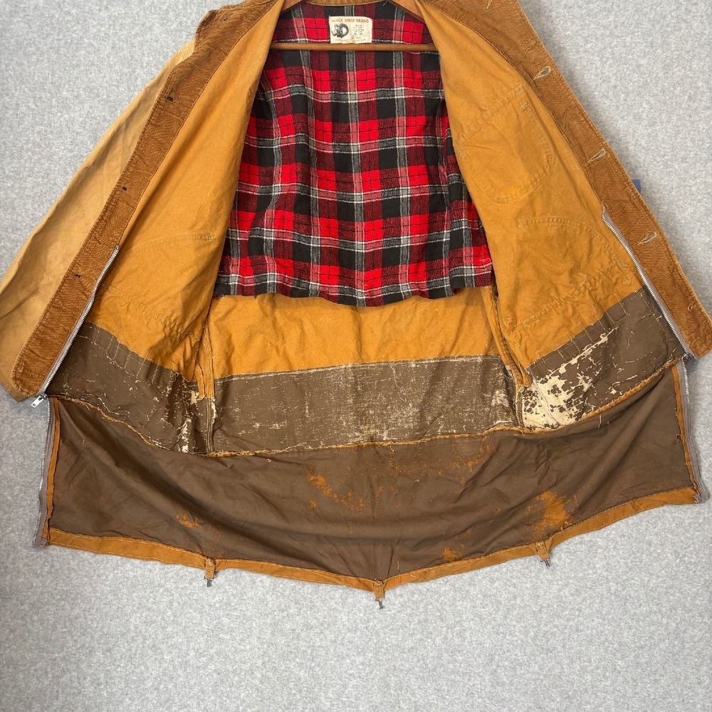 Vintage 70s Black Sheep Beige‎ Canvas Hunting Field Coat Large Distressed Jacket - Picture 14 of 16